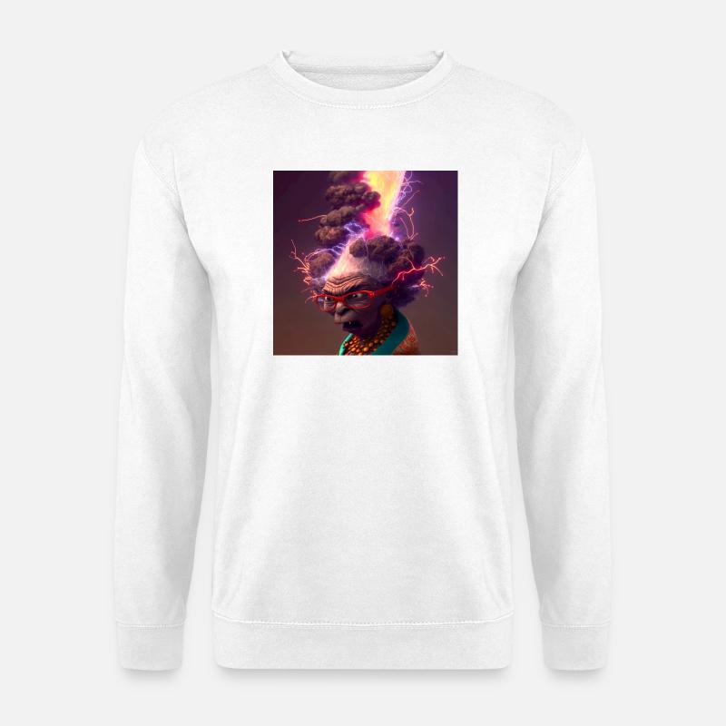 elektrik-Porträt 13 – Neonvulkanische Großmutter - Unisex Pullover - Weiß