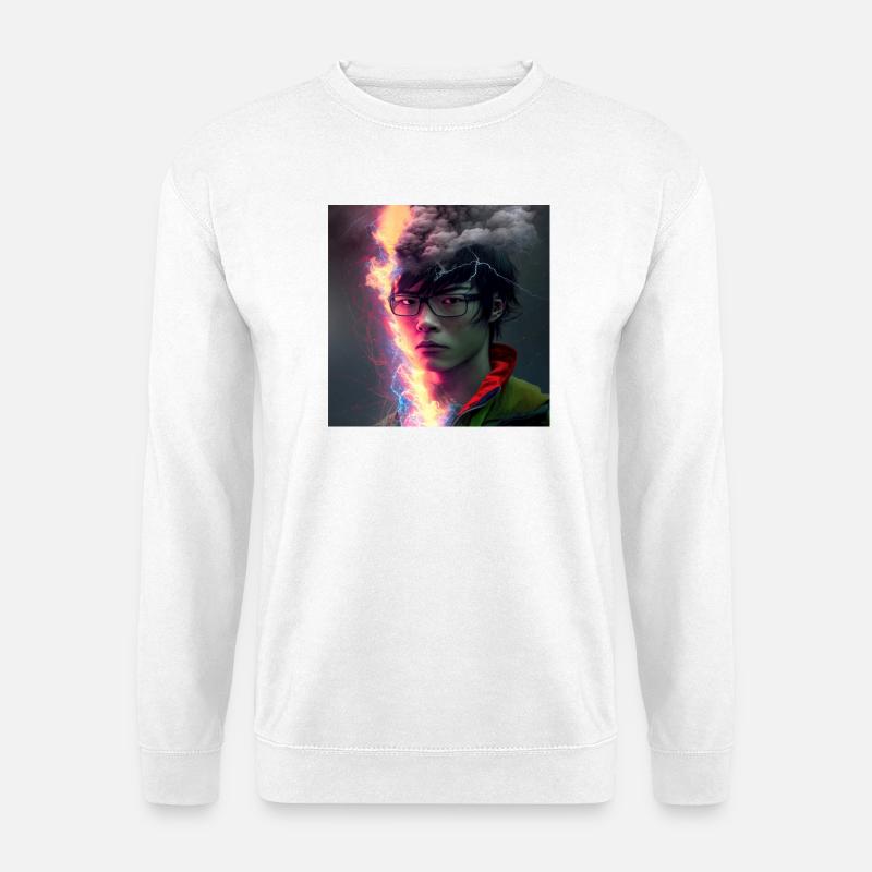 elektrik-Porträt – Electric Rift Neon-Gesicht - Unisex Pullover - Weiß