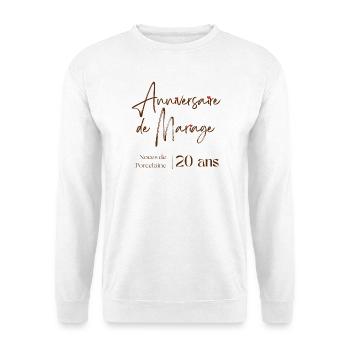 Anniversaire de mariage 20 ans Noces de Porcelaine - Sweat-shirt Unisexe - blanc - Devant