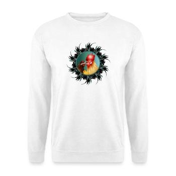 Rooster with hen and chicks in feather frame - Unisex Sweatshirt - white - Front