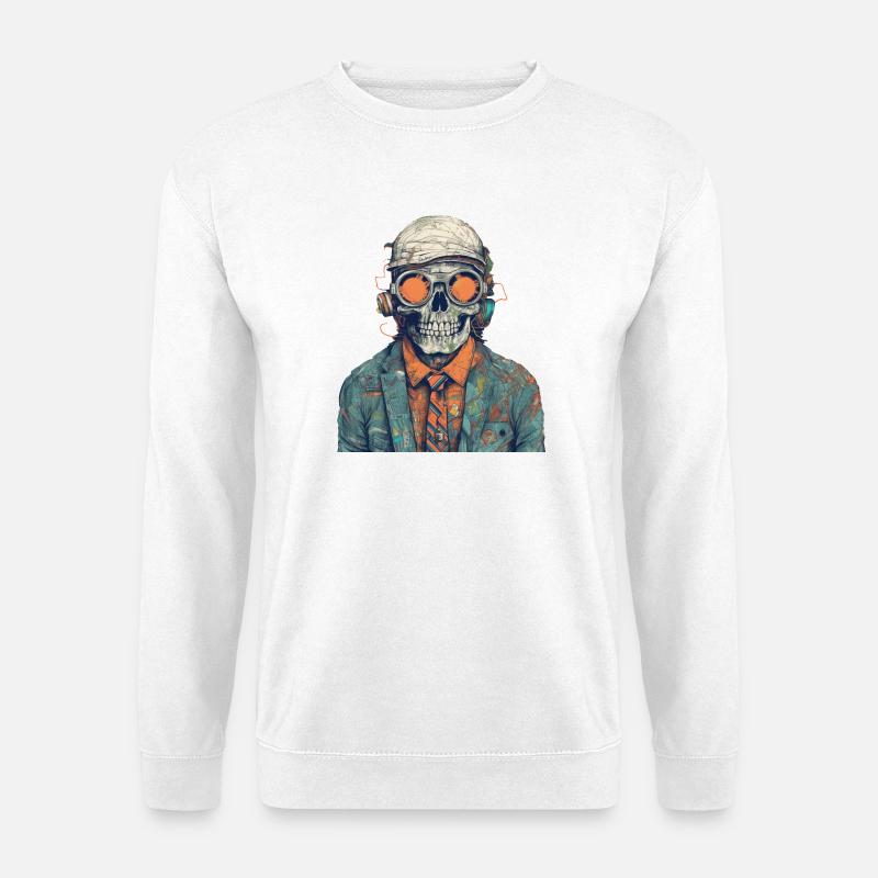 Cool skeleton portrait with sunglasses, cap - Unisex Sweatshirt - white