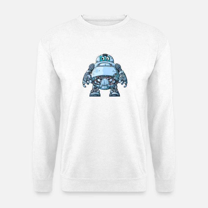 Blauer Cartoon-Roboter mit Helm - Unisex Pullover - Weiß