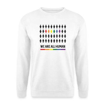 Pride Month LGBTQ - Wir sind alle Menschen - Unisex Pullover - Weiß - Vorne - Alina (178cm) & Michal (187cm)