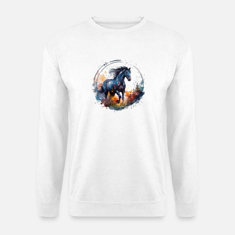Farbenfroher Galoppierender Pferd-Druck - Unisex Pullover - Weiß