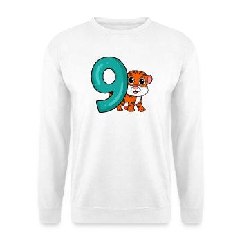 9e anniversaire Motif Tiger - Neuf ans - Sweat-shirt Unisexe - blanc - Devant