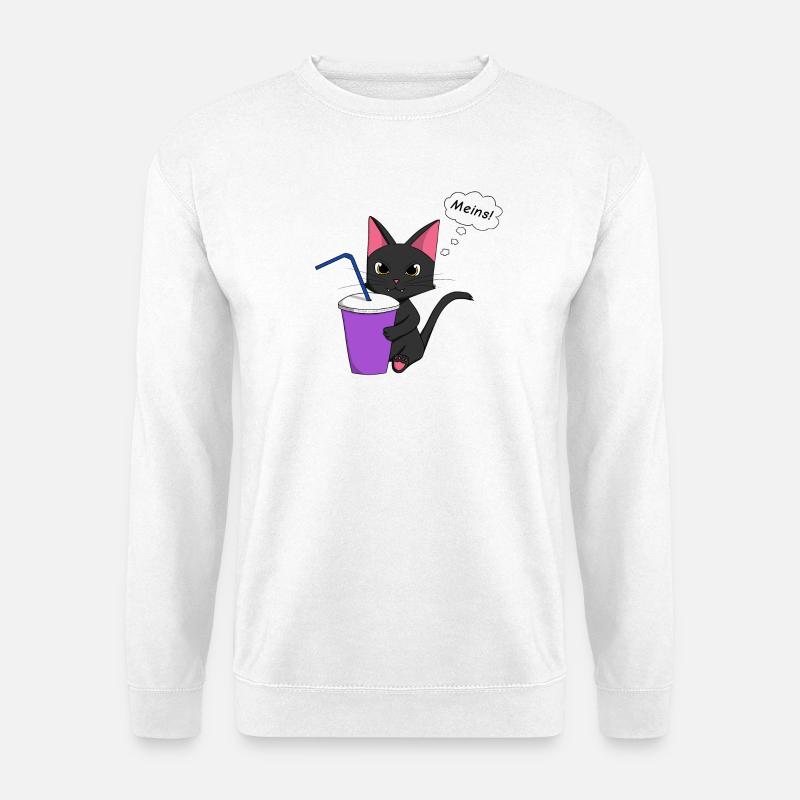 Verspielte Katzenillustration mit Getränk - Unisex Pullover - Weiß