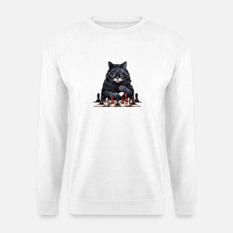 Schachspielende schwarze Katze - Unisex Pullover - Weiß