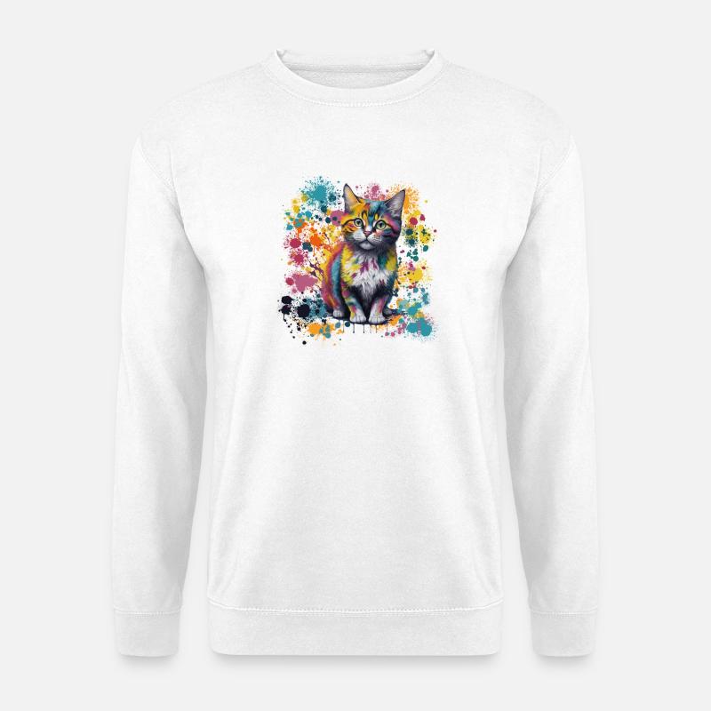 süße bunte Katze für Katzenfans - Unisex Pullover - Weiß