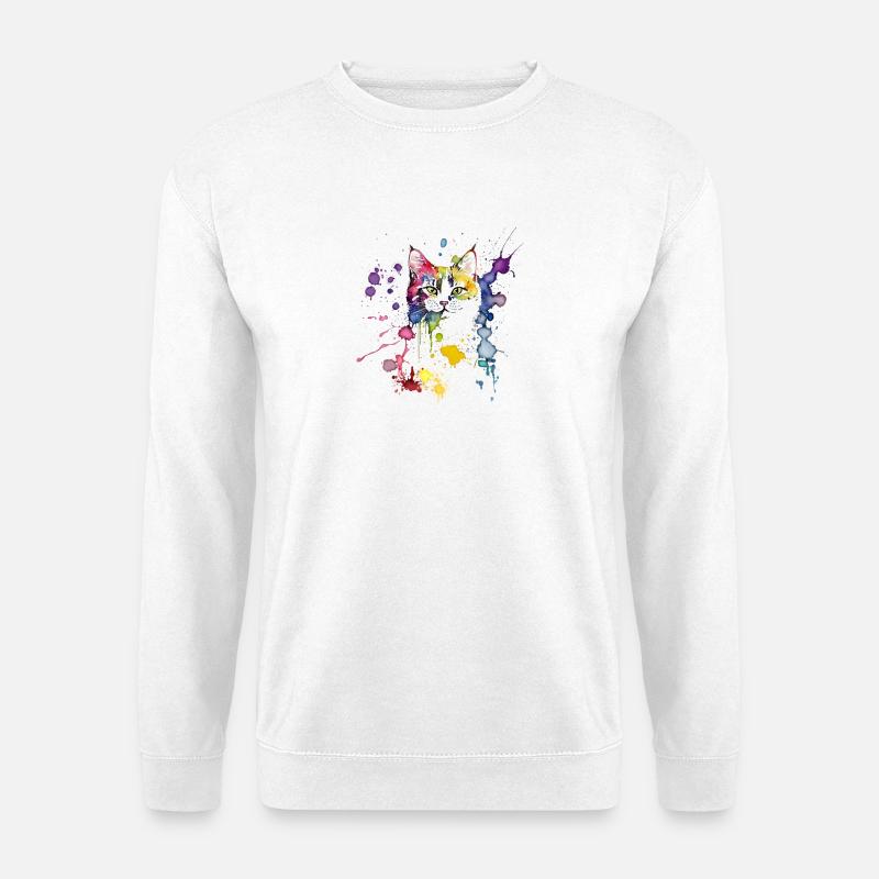 dekorative Aquarell-Katze, bunt, für Katzenfans - Unisex Pullover - Weiß