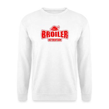 Broiler Ostdeutsch - Designfarbe frei wählbar! - Unisex Pullover - Weiß - Vorne - Alina (178cm) & Michal (187cm)