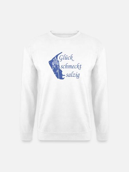 Glück schmeckt salzig – Amrum Nordsee Insel Design - Unisex Pullover - Weiß