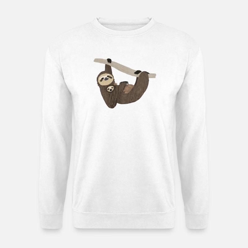 Faultier mit Baby, Handzeichnung - Unisex Pullover - Weiß