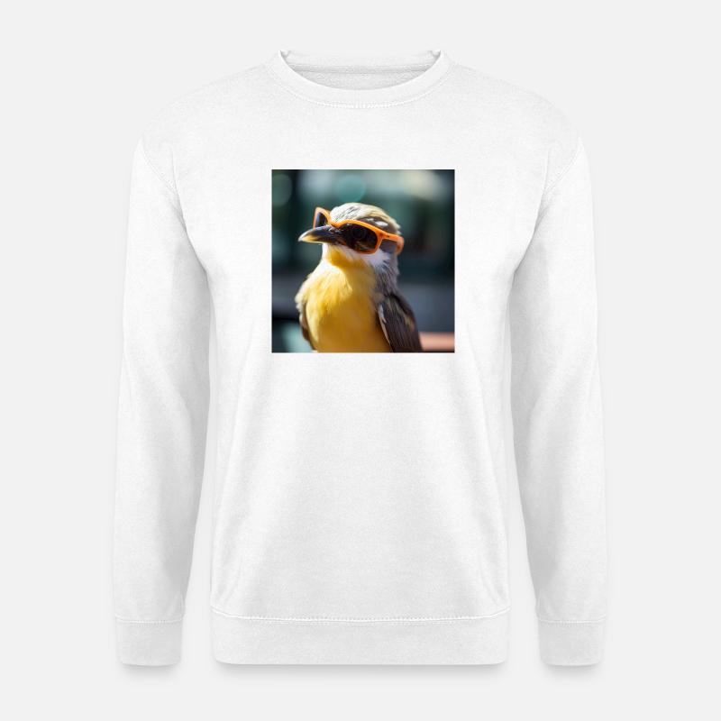 Vogel mit Orangen Sonnenbrillen - Unisex Pullover - Weiß
