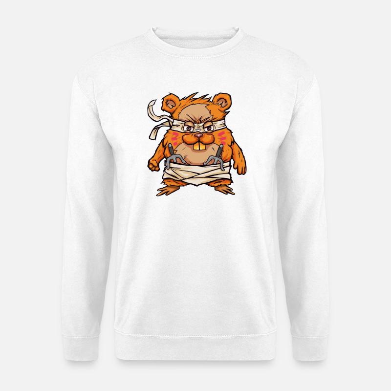 Kawaii Samurai Hamster mit Hamjitsu Schwert - Unisex Pullover - Weiß