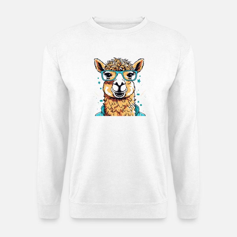 Lama mit Brille bunte Farbsplash - Unisex Pullover - Weiß