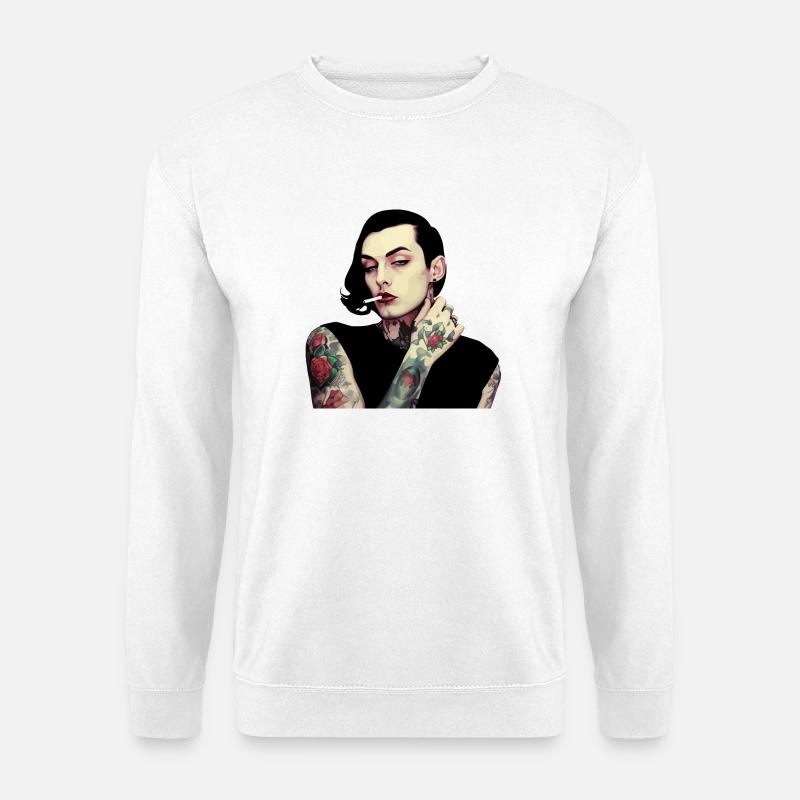 Gothic Tätowierte Frau mit Zigarette - Unisex Pullover - Weiß