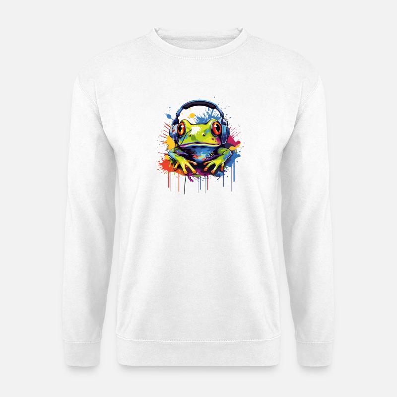 Frosch mit Kopfhörer Frösche Tiere - Unisex Pullover - Weiß