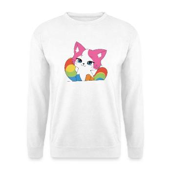Rainbow Cat Pop Art - Unisex Pullover - Weiß - Vorne - Alina (178cm) & Michal (187cm)