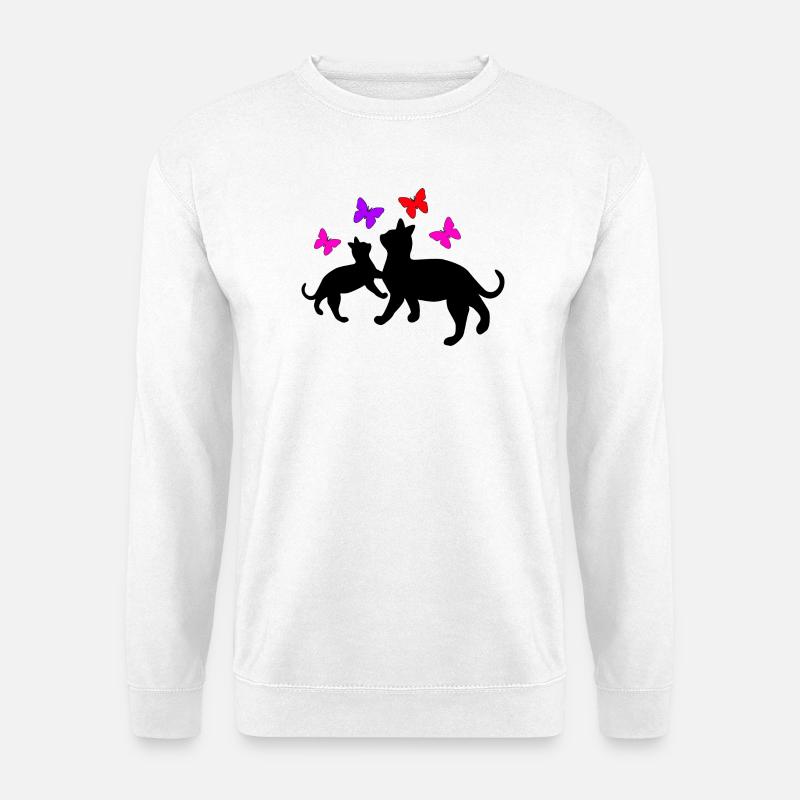 Katzen und Schmetterlinge - Unisex Pullover - Weiß