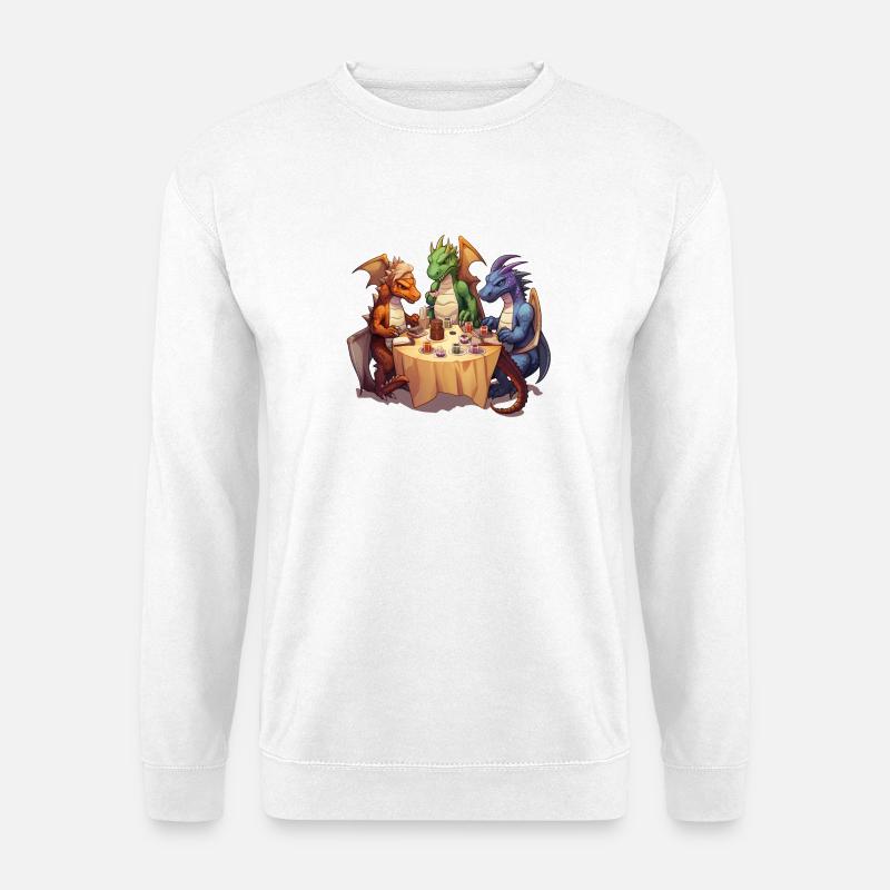 Drachen trinken Kaffee – RPG Fantasy Design - Unisex Pullover - Weiß
