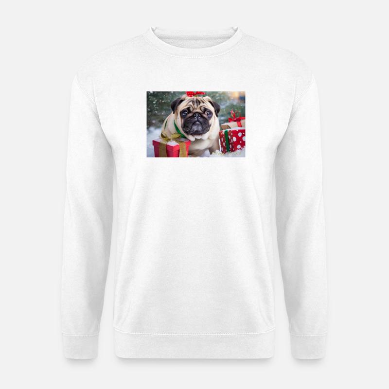 Niedlicher Weihnachts-Pug mit Geschenken - Unisex Pullover - Weiß