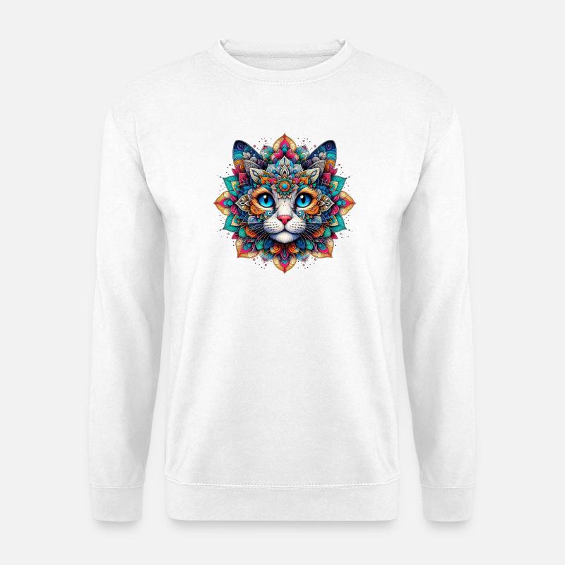 Katze mit Mandalas verziert - Unisex Pullover - Weiß