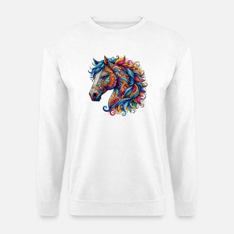 Pferd mit Mandalas verziert - Unisex Pullover - Weiß
