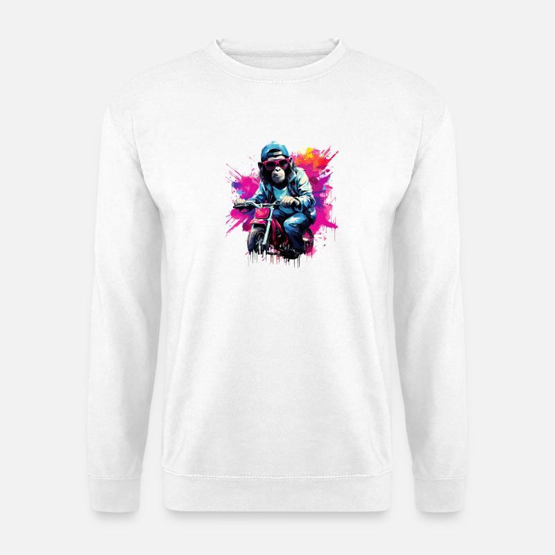 Lustig Affe mit Motorrad Schimpanse Affen - Unisex Pullover - Weiß