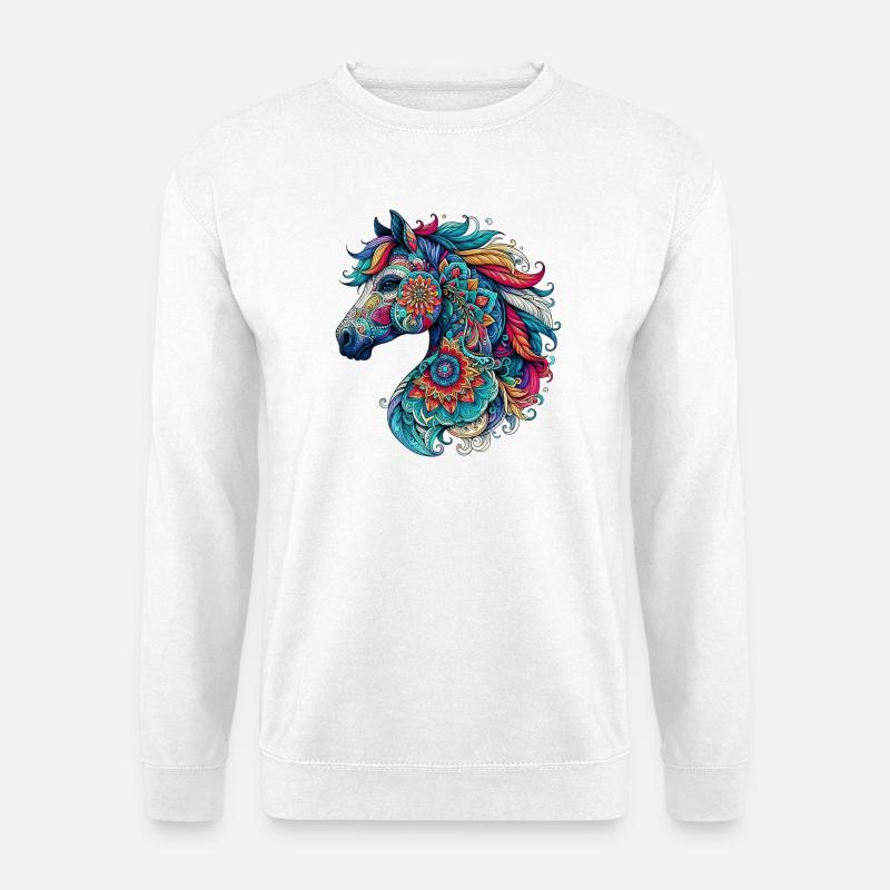 Pferd mit Mandalas verziert - Unisex Pullover - Weiß