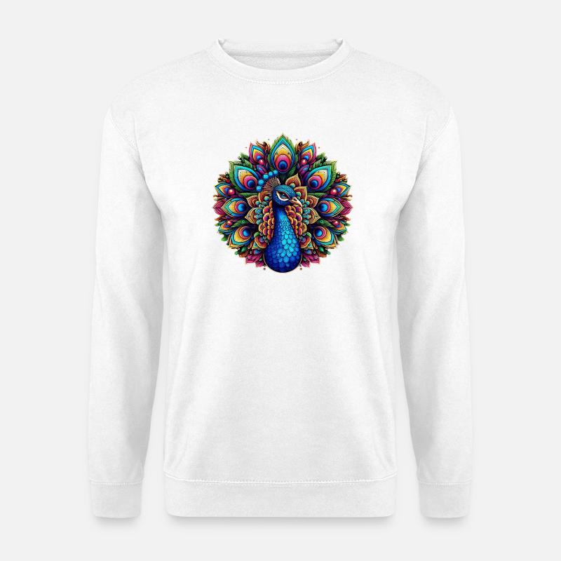 Pfau mit Mandalas verziert - Unisex Pullover - Weiß
