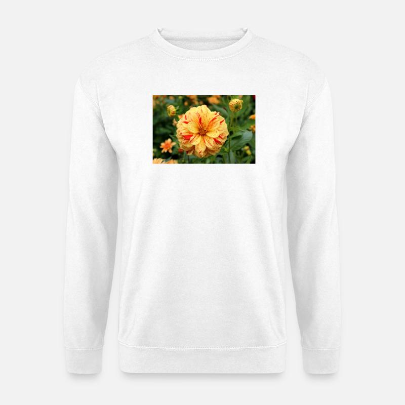 Dahlie Blüte Blume gelb rot - Unisex Pullover - Weiß