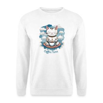 Chat qui boit son café, coffee time, humour chat - Sweat-shirt Unisexe - blanc - Devant