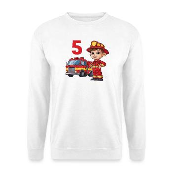 5 anniversaire pompier camion de pompiers camion de pompiers - Sweat-shirt Unisexe - blanc - Devant