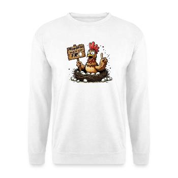 Morgen mach ich frei Huhn Hühner Ostern - Unisex Pullover - Weiß - Vorne - Alina (178cm) & Michal (187cm)