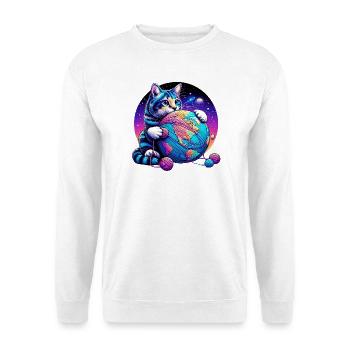 Chat joue avec une pelote de laine planète Terre - Sweat-shirt Unisexe - blanc - Devant