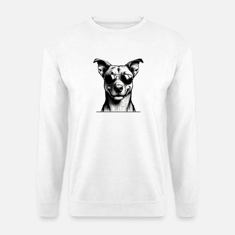 Hund mit Sonnenbrille Linienkunst - Unisex Pullover - Weiß