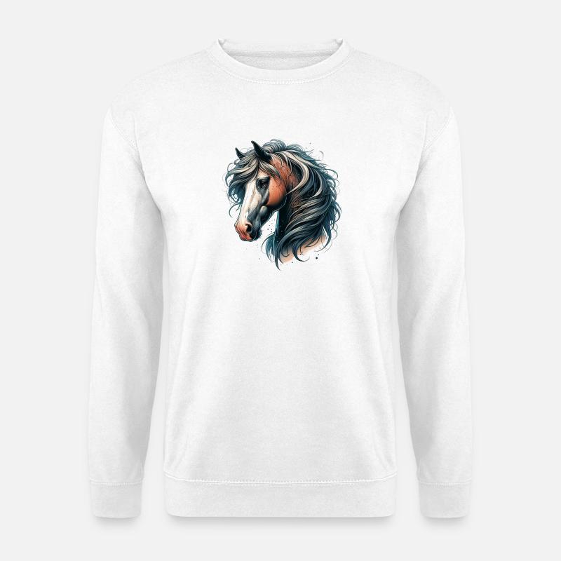 Pferdekopf mit fließender Mähne - Unisex Pullover - Weiß
