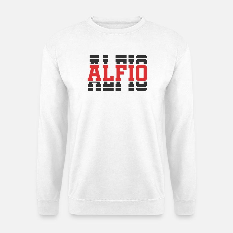 Alfio T-Shirt Geschenkidee gestapelter Text - Unisex Pullover - Weiß