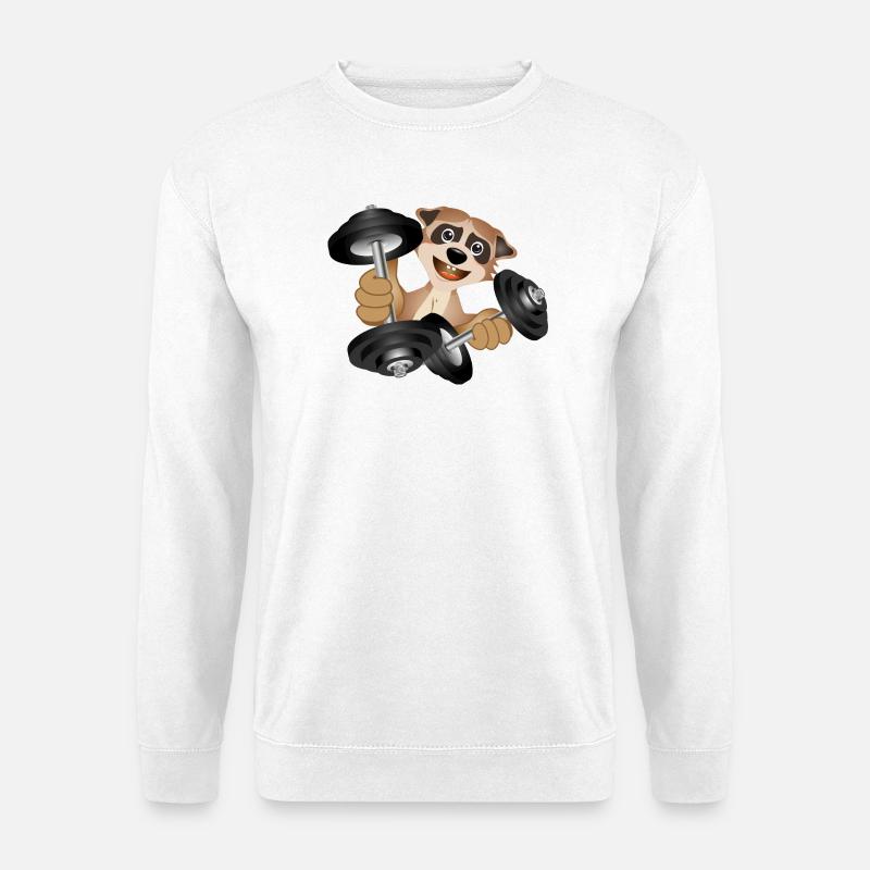 Bodybuilder Erdmännchen mit Hanteln beim Training - Unisex Pullover - Weiß