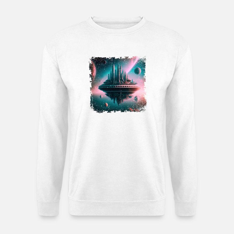schwebende Stadt im Universum - Unisex Pullover - Weiß