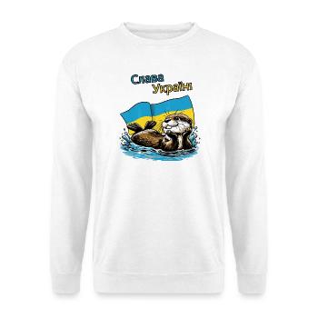 Slava Ukraini,glücklicher Otter mit Ukraine Flagge - Unisex Pullover - Weiß - Vorne