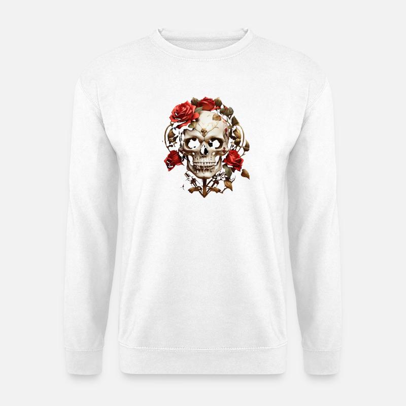 Rosenroter Schädel Kranz - Unisex Pullover - Weiß