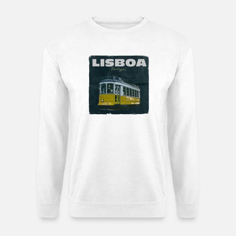 Lissabon Gelbe Straßenbahn Retro - Unisex Pullover - Weiß