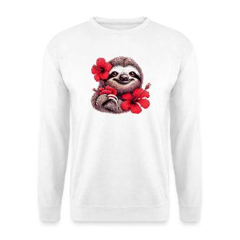 Faultier mit Hibiskusblüten - Unisex Pullover - Weiß - Vorne