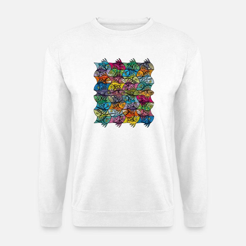 Mehr Fisch Tessellation Escher Style Ambigram XXIV - Unisex Pullover - Weiß