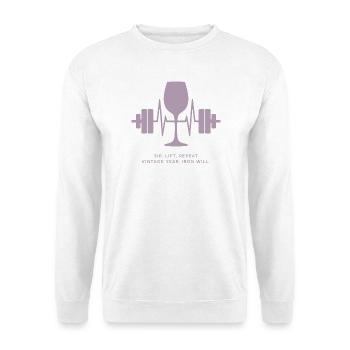 Genuss und Kraft: Wein und Gewichte - Unisex Pullover - Weiß - Vorne