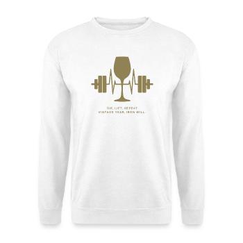 Genuss und Kraft: Wein und Gewichte - Unisex Pullover - Weiß - Vorne