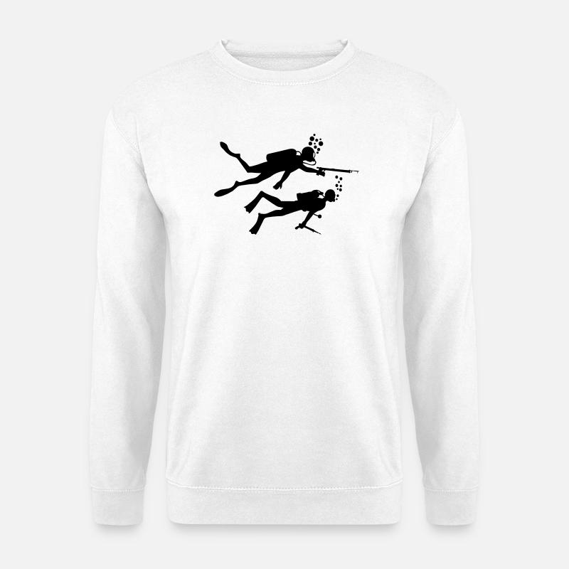 Two underwater divers with harpoons - Unisex Sweatshirt - white