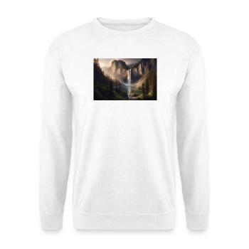 Affiche Peinture à l’huile Paysage de montagne avec cascade - Sweat-shirt Unisexe - blanc - Devant