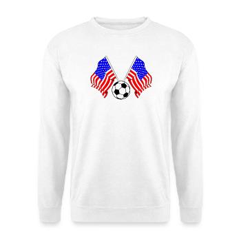 Zwei amerikanische Flaggen mit einem Fußball USA - Unisex Pullover - Weiß - Vorne